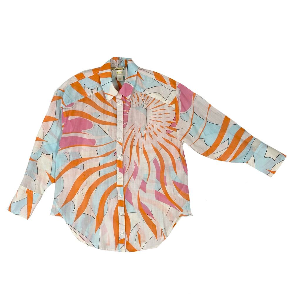 NWOT MAEVE ANTHROPOLOGIE Blouse XXSP”Katia Floral Burst” Curve-Hem Long-sleeve